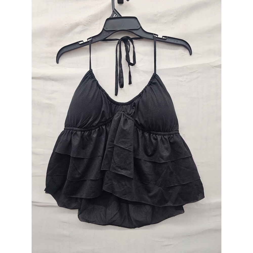 Wild Fable Womens Ruffle Halter Top Black Polyester Blend Casual Size Medium